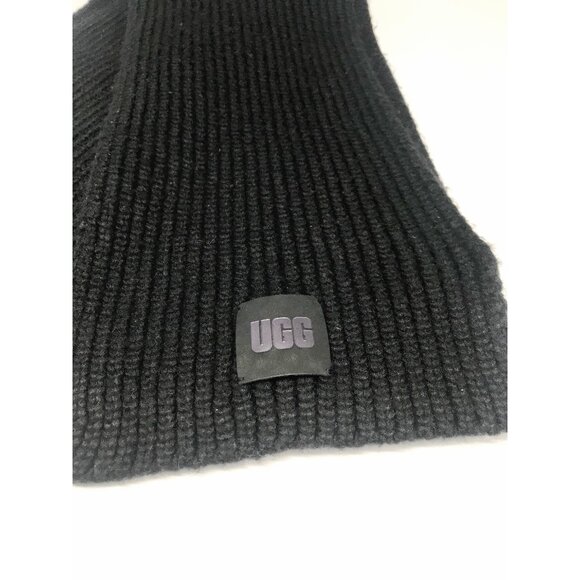 Ugg Scarf Womens OS Black Wool Blend Chunky Knit Cozy Winter Logo 76 X 8 Inches - Picture 2 of 7